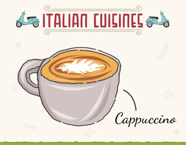 Cappuccino Coffee Drink. Coffee cup in continuous line art drawing style. vector outline hand drawn for coffee and bakery for caf menu.