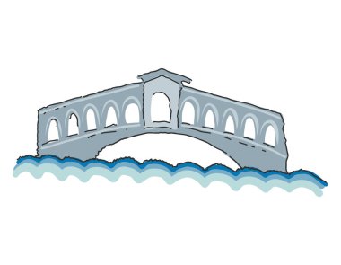 Rialto bridge doodled style illustration. Simple illustration of rialto bridge vector Venice, Italy. Rialto Bridge, architectural monument of Italy.
