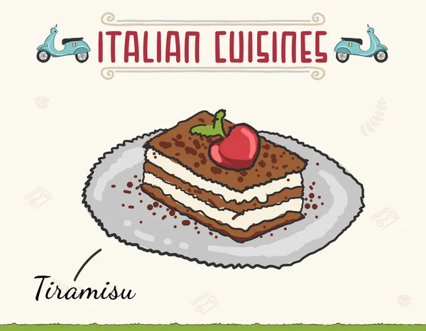 Tiramisu Cake Italian Dessert Vector Illustration Italian Tiramisu Cake Layered — Vetor de Stock