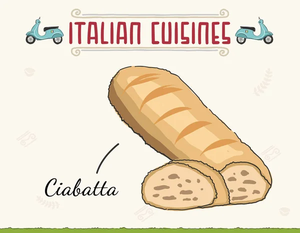 Doodle of Bread Ciabatta. bread, loaf icon, vector illustration isolated on a white background. Minimal colored isolated vector illustration.