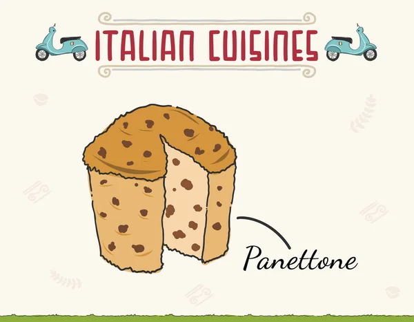 Traditional Panettone Nuts Baked Sliced Flat Vector Illustration Isolated Minimal — Vetor de Stock
