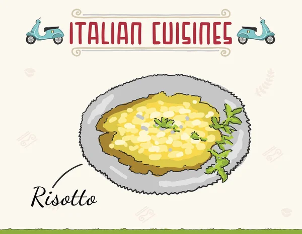 Risotto Isolated White Background Sketch Italian Dishes Vector Illustration Sketch — Vetor de Stock