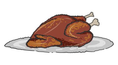 Kızarmış tavuk tereyağlı bir tabakta servis edilir. Tavuk tam pişmiş. Restoran menüsü veya yemek blogu için yemek grafikleri.