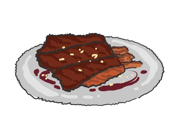 Doodle stili illüstrasyon Domuz pirzolası beyaz zemin üzerinde izole edilmiş bbq et el çizim vektörü