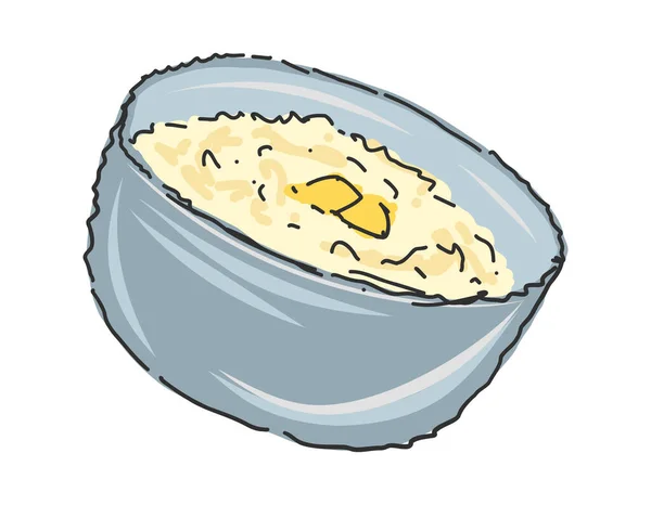 Mısır ezmesi ve haşlanmış mısır unundan yapılan mısır ezmesi. Hominy 'den yapılmış yulaf lapası. Tipik Amerikan kahvaltısı. Sağlıklı kahvaltı fikirleri.