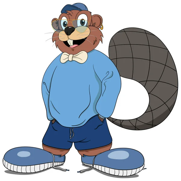 Cool Hip Anthropomorphized Beaver Mascot Character Doing Thumbs Gesture — 스톡 벡터