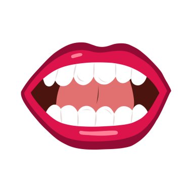 Kadın açık ağızlı, komik bir ifadeyle konuşuyor. Dudaklarla farklı duygular..