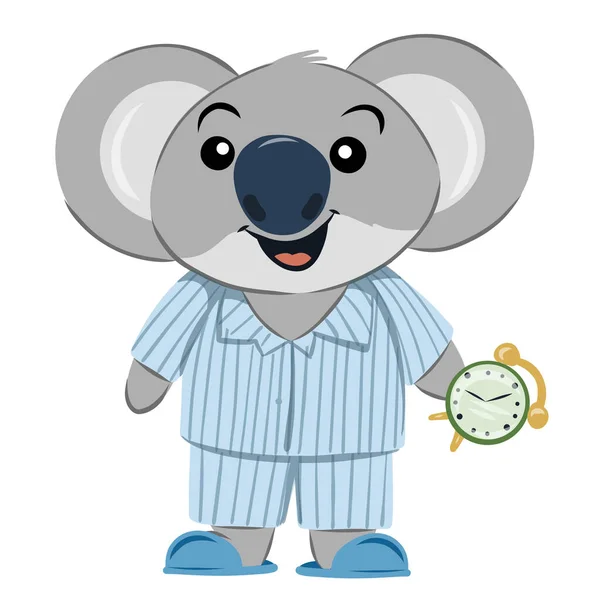 Sleepy Koala Bear Wearing Pajamas Holding Alarm Clock Anthropomorphized Australian — Image vectorielle