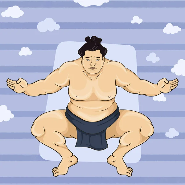 Sumo Wrestler Debout Position Accroupie Angle Avant Avec Fond Sport — Image vectorielle