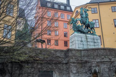 Stockholm, Sweden - 04.16.2017: Bronze replica of Saint George and the Dragon, Notke, statue in Swedish capital