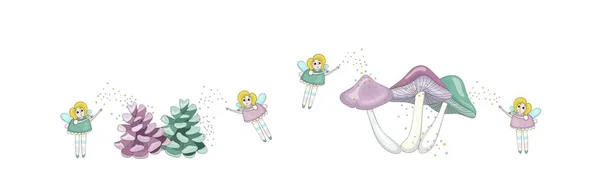 Cartoon fairies dress up bumps and mushrooms —  Vetores de Stock