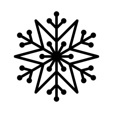 Kar tanesi düz karalama vektörü siyah-beyaz çizim beyaz arkaplanda izole edilmiş. Kış sezonu klibi tasarımı. Hava durumu simgesi ya da logo. Siluet. Noel süsü