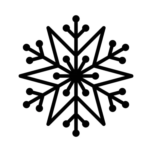 Floco de neve plana doodle vector preto e branco contorno ilustração isolada sobre fundo branco. Elemento de design clipart temporada de inverno. Ícone ou logotipo do tempo. Silhueta. Decoração de Natal ornamento — Vetor de Stock