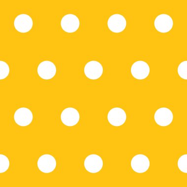 Soyut arkaplan dikişsiz kalıp fayans vektörü. Altın sarısı arka planda beyaz daireler. Geometrik polka noktaları süsü. Doku tekerrür ediyor. Arkaplan. Duvar kağıdı. Hediye paketi kağıdı. Kumaş izi