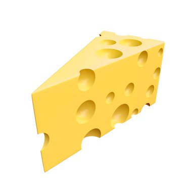 Swiss cheese triangle piece wedge, Emmental cheese isolated on white background high resolution 3d rendered illustration. Food clip art design template. Grocery store or farmers market fresh produce. 