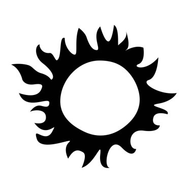 Sun with beams crown cartoon black and white silhouette drawing vector illustration isolated on white. Sunshine weather icon or logo summer clipart design element. Simple hand drawn shape.
