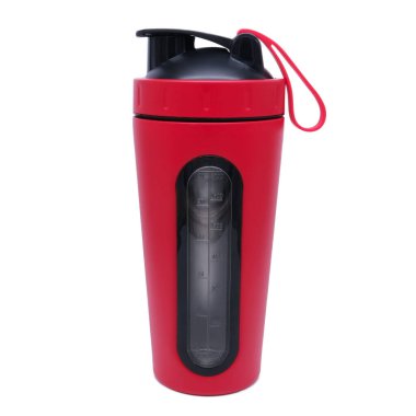 Protein şişesi tek bir nesne beyaz arka planda izole edilmiş yüksek kaliteli fotoğraf. Fitness aksesuarı. Egzersiz su şişesi. Spor malzemesi. Aktif yaşam tarzı. Sağlıklı yiyecek ve içecek..