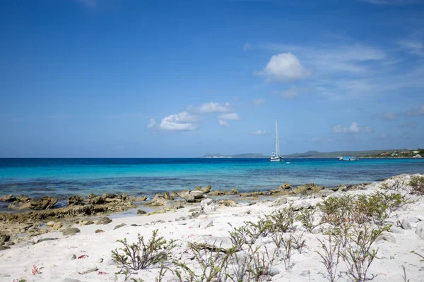 Verlassener Korallenstrand mit türkisfarbenem Meer. Schöne Meereslandschaft. — Stockfoto