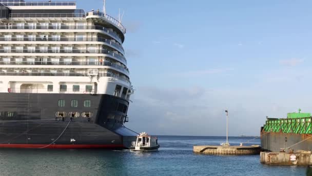 Cruise ship is docking in a harbour. — Video
