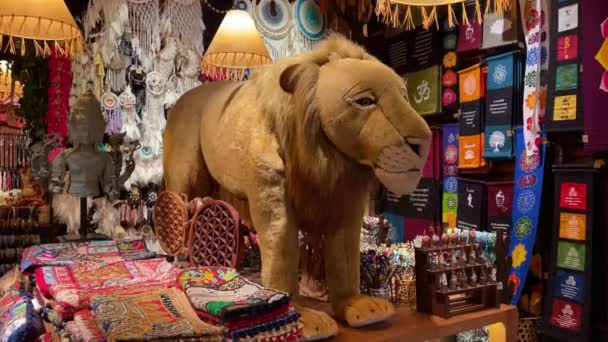 Moving Decorative Lion Souvenir Shop Footage — Stock Video