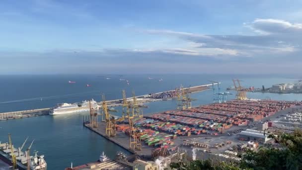 Barcelona Spanje Februari 2022 Grote Havenkraan Pier Bij Containerterminal Haven — Stockvideo