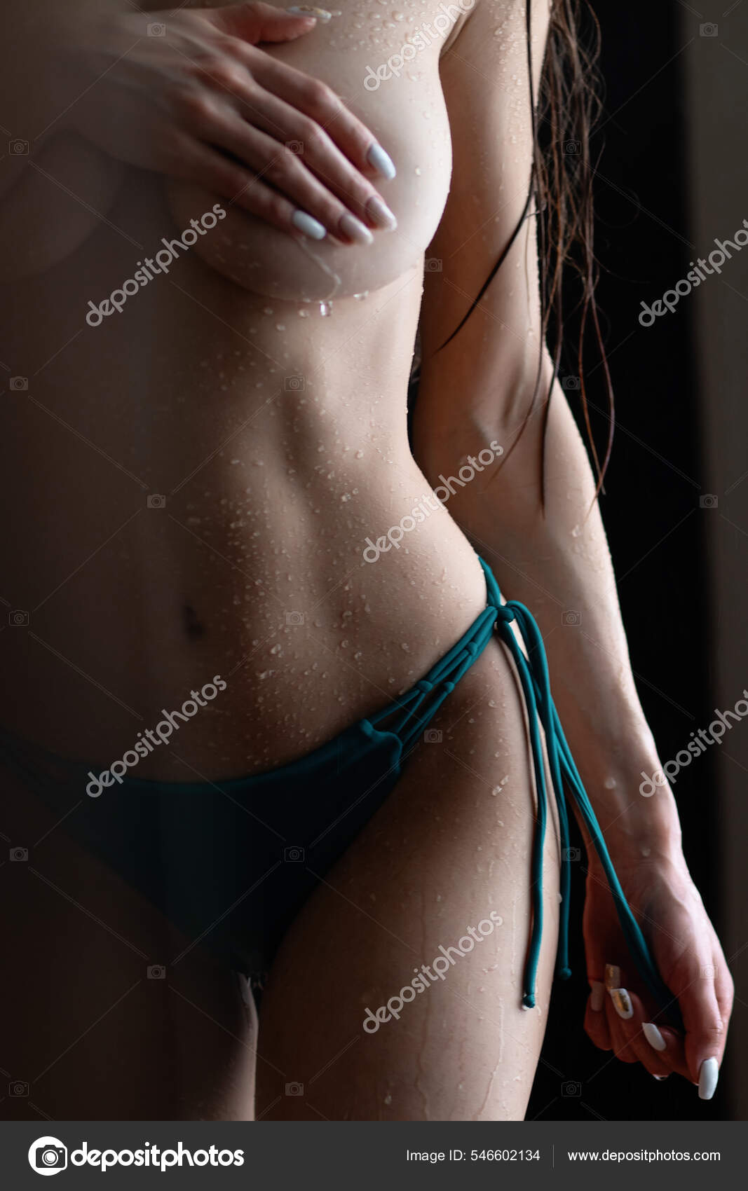 Crop Anonymous Slim Topless Female Wet Body Long Hair Covering Stock Photo by ©3kstudio 546602134