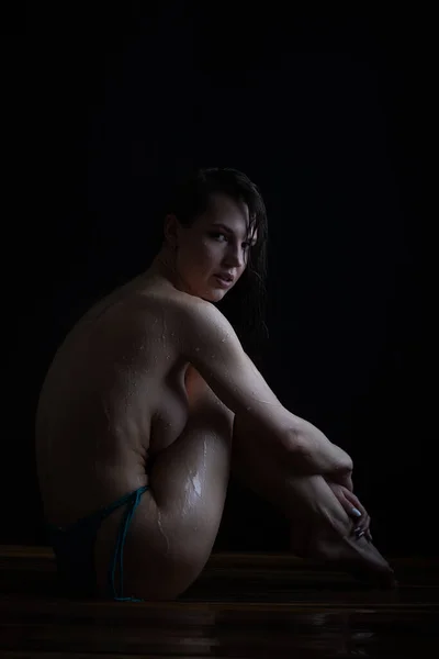 Vue Latérale Corps Complet Jeune Femme Sexy Pieds Nus Mince — Photo