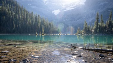 Büyük dağlarla çevrili kristal berrak sularıyla turkuaz alp gölü.. 