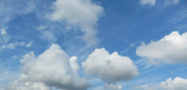 Panoramic View Big Fluffy Clouds Blue Sky — Stockfoto