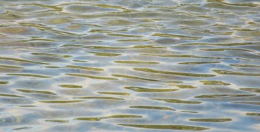 Açık mavi su dokusu, güneş ışığı ve dalgalanmalarla birlikte yüzey.