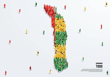 Togo Harita ve Bayrak. Haritayı oluşturmak için Togo bayrağı renginde büyük bir grup insan. Vektör İllüstrasyonu.