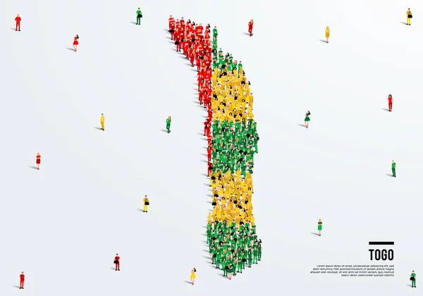 多哥地图和国旗 一大批人在多哥国旗的颜色窗体上创建了地图 病媒图解 — 图库矢量图片