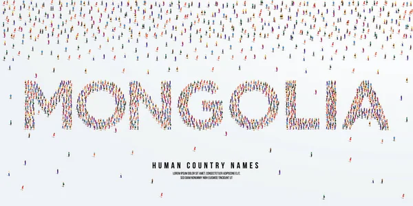 Nombre País Humano Mongolia Gran Grupo Personas Forman Para Crear — Vector de stock