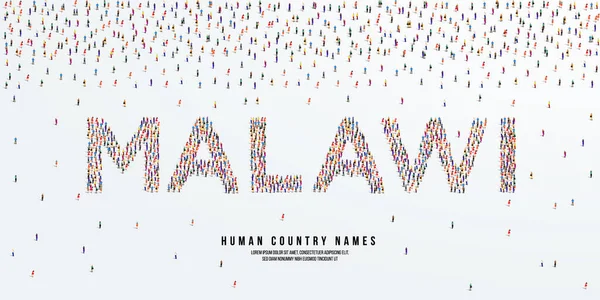 Nombre País Humano Malawi Gran Grupo Personas Forman Para Crear — Vector de stock
