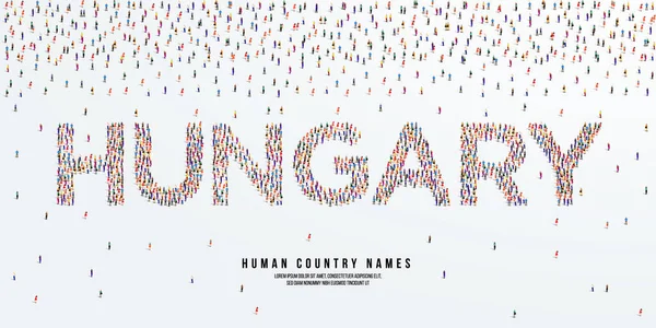 Человеческое Имя Венгрия Большая Группа Людей Формируется Создания Названия Страны — стоковый вектор