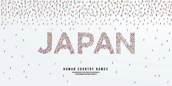 Nombre País Humano Japón Gran Grupo Personas Forman Para Crear — Vector de stock