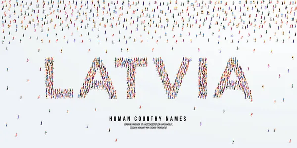 Название Страны Латвия Большая Группа Людей Формирует Название Страны Латвия — стоковый вектор