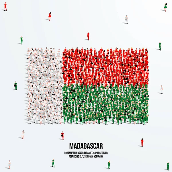 Bandiera Del Madagascar Grande Gruppo Persone Forma Creare Forma Della — Vettoriale Stock
