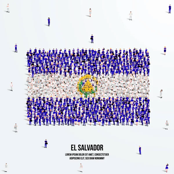 Salvador Flag Stor Grupp Människor Bildas För Att Skapa Formen — Stock vektor