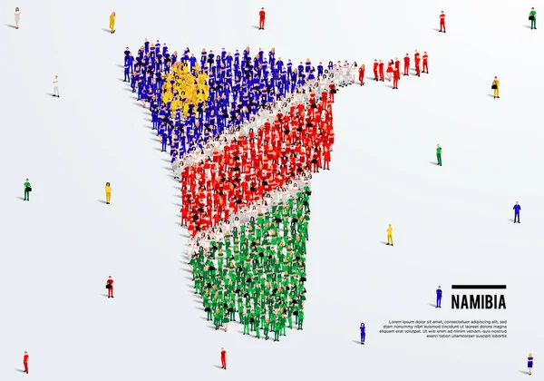 Namibie Carte Drapeau Grand Groupe Personnes Dans Drapeau Namibien Forme — Image vectorielle