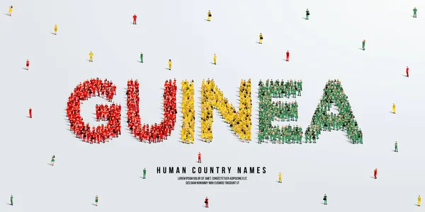 Stor Grupp Människor Står Upp För Ordet Guinea Guineas Flagga — Stock vektor