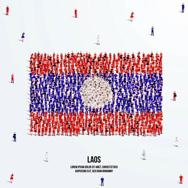 Laos Flag Grande Grupo Pessoas Forma Para Criar Forma Bandeira — Vetor de Stock
