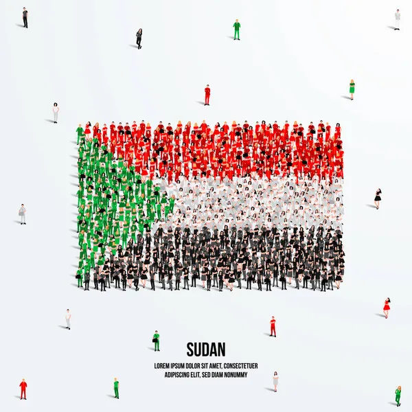Bandiera Del Sudan Grande Gruppo Persone Forma Creare Forma Della — Vettoriale Stock