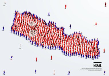 Nepal Harita ve Bayrak. Haritayı oluşturmak için Nepal bayrak renginde geniş bir grup insan. Vektör İllüstrasyonu.