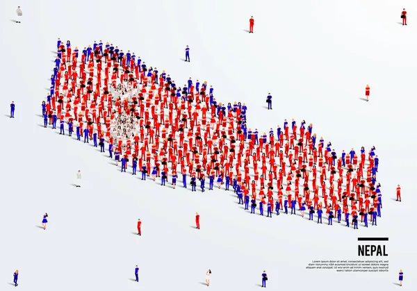尼泊尔地图和国旗 一大群人在尼泊尔国旗的颜色窗体上创建了地图 病媒图解 — 图库矢量图片