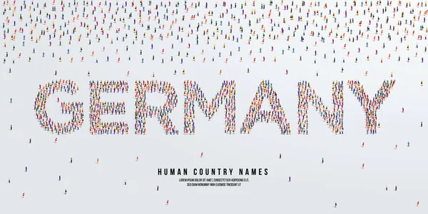 Человеческое Название Страны Германия Большая Группа Людей Формируют Создать Название — стоковый вектор