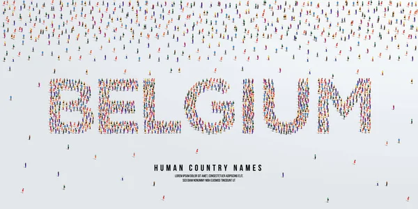 Человеческое Имя Бельгия Большая Группа Людей Формируется Создать Название Страны — стоковый вектор