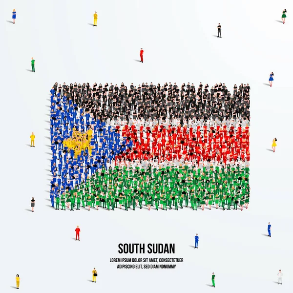 南苏丹国旗 一大批人形成了南苏丹国旗的形状 病媒图解 — 图库矢量图片