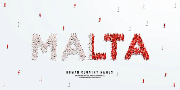 Stor Grupp Människor Står Upp För Ordet Malta Maltas Flagga — Stock vektor