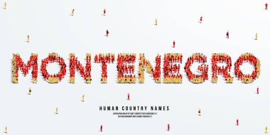 Karadağ 'ı oluşturan geniş bir grup ayakta duruyor. Karadağ bayrağı kalabalıktan yapıldı. Vektör illüstrasyonu beyaz arkaplanda izole edildi.